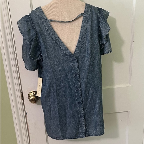 Doe & Rae Denim Blue Ruffle Blouse - Picture 3 of 8